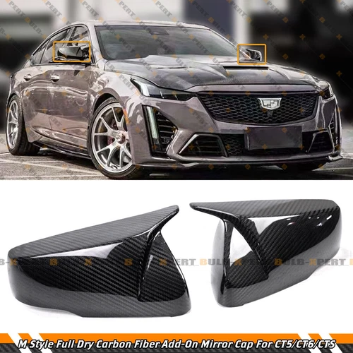 FOR 14-24 CADILLAC CTS CT5 CT6 DRY CARBON FIBER M STYLE SIDE MIRROR COVERS CAPS