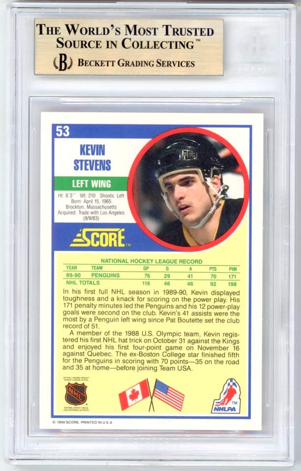 Kevin Stevens RC BGS 9.5: 1990-91 Score Rookie Card POP 3 - Image 2 of 3