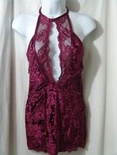 Fredericks of Hollywood Slip Dress S velour lace satin ribbon burgundy-red nwot