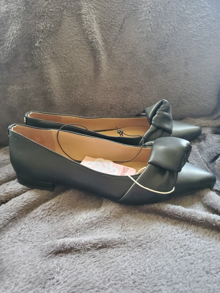 Sam &Libby Laurena black faux leather knotted flat womens sz 8M | eBay