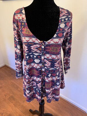 Lucky Brand Women's XS Blue Multicolor V-Neck Button Down 3/4 Sleeve Swing Top
