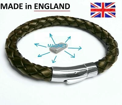 Magnetic Leather Energy Magnet Armband Power Bracelet Health Bio Cuff stainless