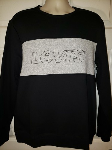 Levis Sudadera para hombre Negro Gris Parte Superior Suéter Lana Manga  Larga Suéter con el logotipo de L | eBay