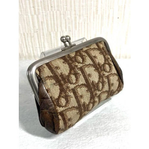 Christian Dior Trotter toile fermoir cuir porte monnaie marron 2441