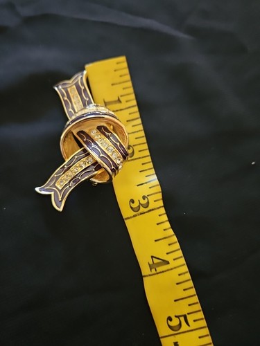 JOAN RIVERS Black RIBBON Knot Bow ENAMEL Rhinestones BROOCH Pin. Signed - Picture 4 of 4