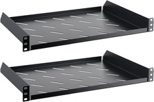 2 PCS Black 1U Server Rack Shelf 12 Inch Depth Vented Mount 19 Inch 44Lb