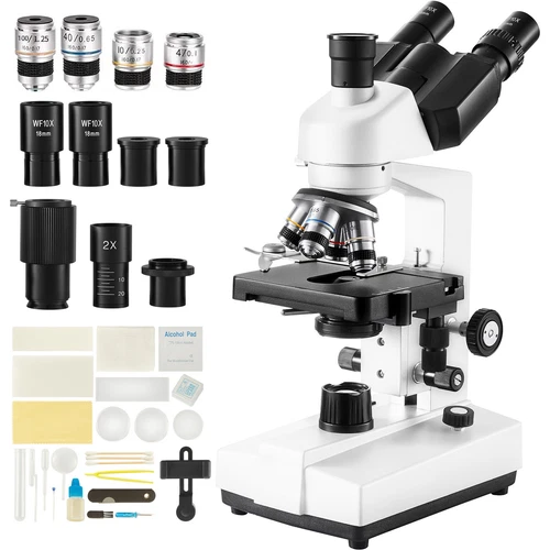 Lab Compound Trinocular Microscope 40X-5000X Two-Layer 3D Mechanical Stage LED