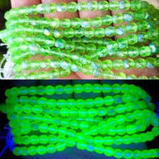 Green Uranium Glass Beads 6mm Czech Matte AB Fire Polished Round