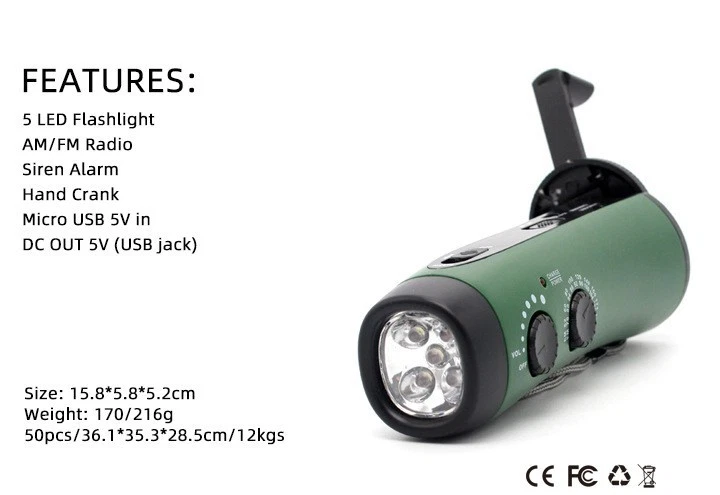 Chargeur radio à manivelle portable et lampe de poche pour survie et utilisatio