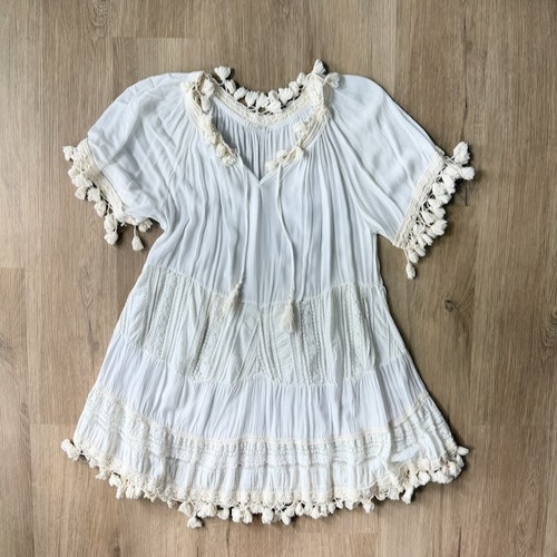 PHO Firenze Italy White Tassel Lace Mini Dress M Boho