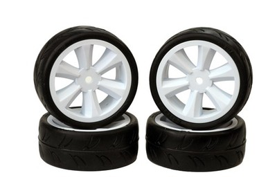Gravity RC Set of 4 USGT Non Belted Tires Mounted on White Edge Wheels GRC124GTW