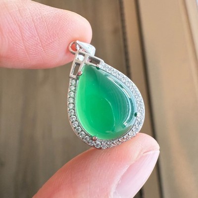 925 Sterling Silber Anhänger 15x12mm Natur Smaragd Edelstein Zirkon Tropfenschliff