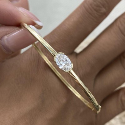 Armreif Armband 0,9 kt F/VS2 Ovalschliff Lab Created Diamant Gelbgold zertifiziert