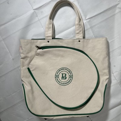 Tennis Tote Bag Large Canvas Green Accent Racket Holder Embroidered Palm Beach