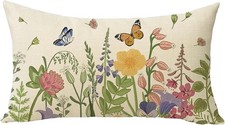 Spring Summer Wildflowers Lumbar Decorative Throw Pillow Cover 12 x 20,