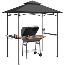 Outsunny 8' x 5' Grill Gazebo, Double Tiered Outdoor BBQ Shelter, Dark Grey
