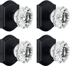 Matte Black Crystal Door Knobs - 4 Pack for Closets & Bifold Doors