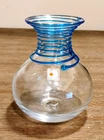Blenko Handcraft #8318 Clear Glass Cobalt Blue Swirl Vase Label 7 inch