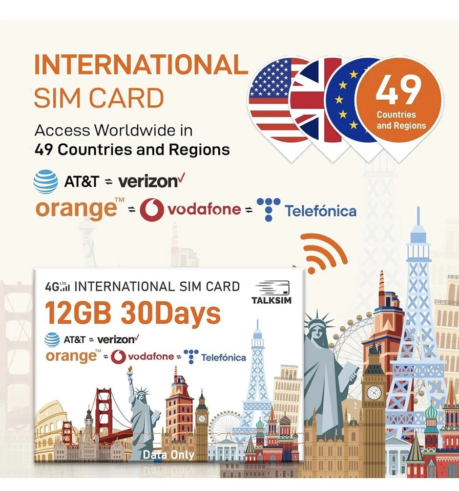 TALKSIM Worldwide 4G LTE SIM | 12GB High-Speed Data | 30 Day Validity - Image 2 of 4