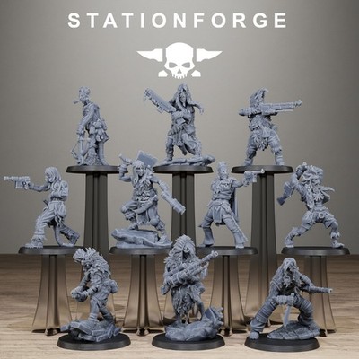 32mm Techno Savages Scrap Tribers x10 UNPAINTED Resin Miniatures Set