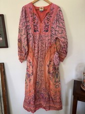 Farm Rio Mystical Winter Maxi Dress Long Sleeves Floral Cotton Boho Pink Small