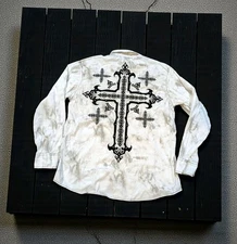 Roar Shirt Men's 2XL XXL White Button Up Embroidered Thick Stitch Buckle Cross