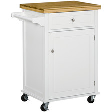 Rolling Kitchen Cart Storage Trolley Cabinet Drawer Towel Rail White HOMCOM UK