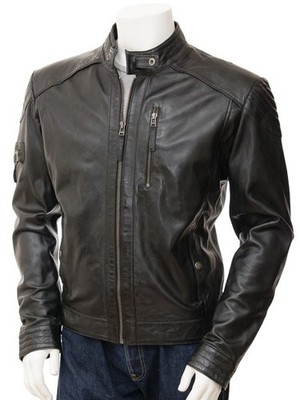Men Leather Black Biker Bomber Genuine Leather Motorcycle Jacket XS-3XL F569