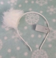 NWT White Fuzzy Snow Poof Hard Headband ONE SIZE