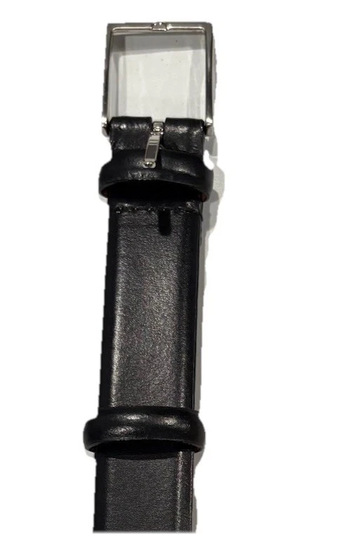 Cinturón de cuero genuino de grano completo negro talla 46 hebilla plateada para hombre Foto 2 de 4