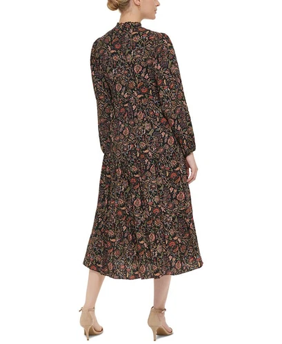 Jessica Howard Women's Print Split Neck Midi Dress Black Size 8 Petite - Picture 2 of 3