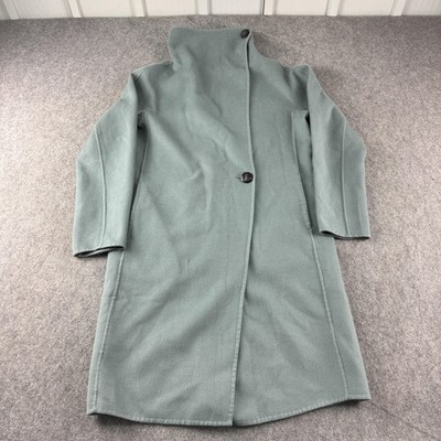 Reiss Mantel Damen klein salbeigrün Wolle Twill Trichterkragen langer Mantel
