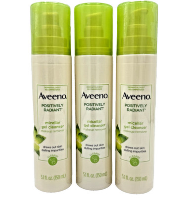 3 Pack Aveeno Positively Radiant Micellar Gel Cleanser Makeup Remover 5.1oz NOS