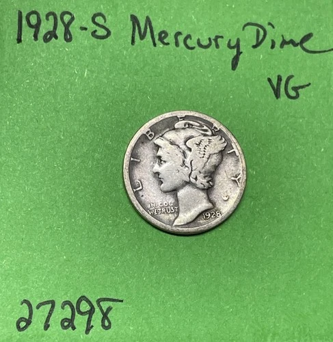 1928-S Mercury Dime 10c Vg Very Good 90% Silver See Pictures