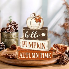 Fall Autumn Decorations Pumpkin Wooden Signs Indoor Tabletop Gift 4 Pcs