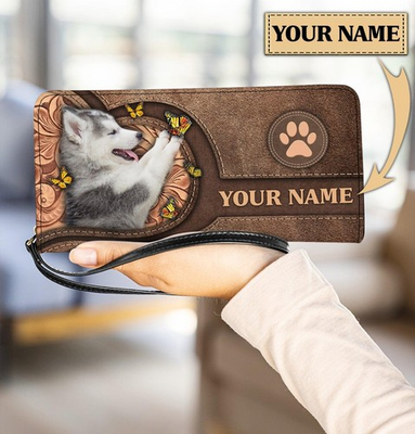 #ad Personalized Siberian Husky Dog Zipper Long Wallet Purse Clutch Dog Lovers Gift $31.99