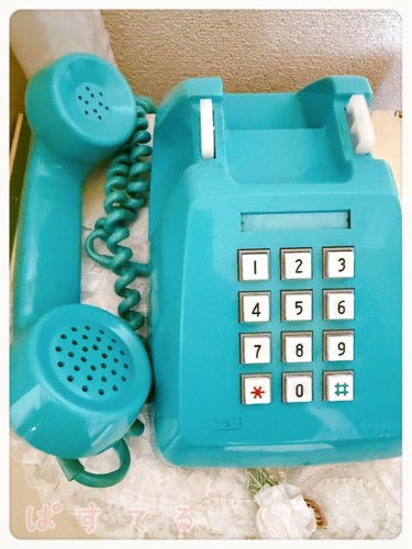 Showa retro Push button Green phone Interior object Pre-owned No practical use - Afbeelding 12 van 12