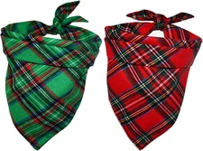 2 Pack Dog Bandana Christmas Classic Plaid Pets Scarf Triangle Bibs Kerchief Set
