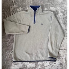 Brooks Brothers Mens 1/4 Zip Fleece Pullover Gray Navy Blue Golden M Fleece Logo