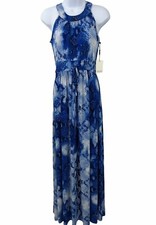 Calvin Klein Maxi Dress Womens Size 6 Blue Snakeskin Print Sleeveless