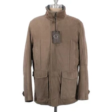 Gimo's NWT Leather Suede Jacket Removable Knit Collar Size 56 2XL Solid Tan