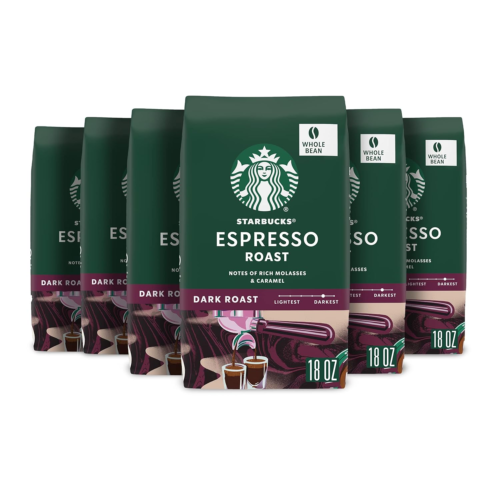 Whole Bean Coffee, Dark Roast Coffee, Espresso Roast, 100% Arabica, 6 Bags (18 O
