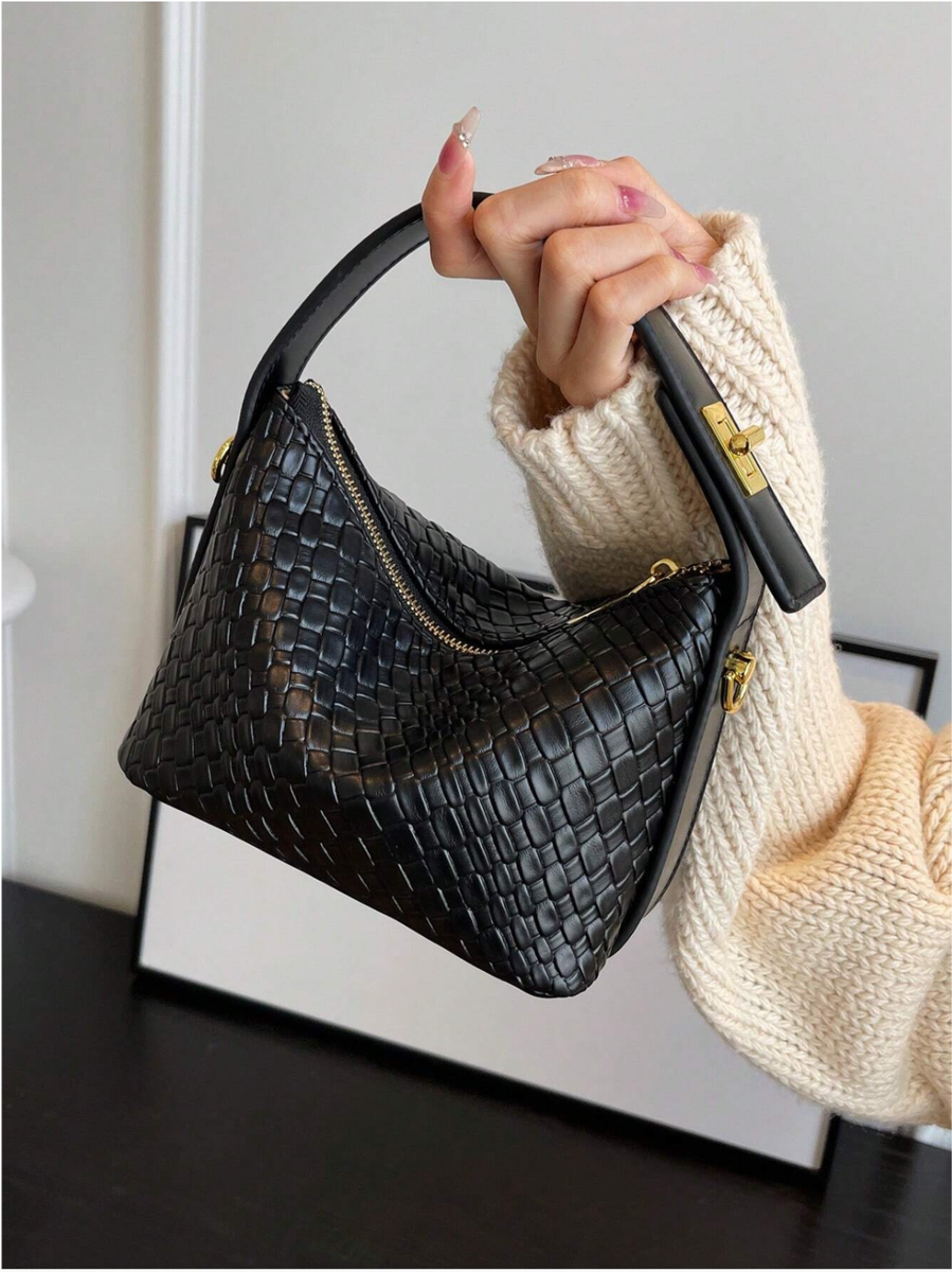 Black Weave Solid Color Pu Leather Basic Style Fashionable  display picture 1