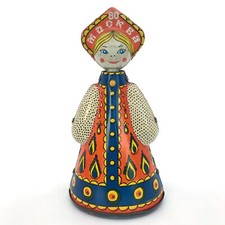 Russian Tin Toy Dancing Doll USSR Moscow Olympics Matryoshka 1980 Works Wind Up
