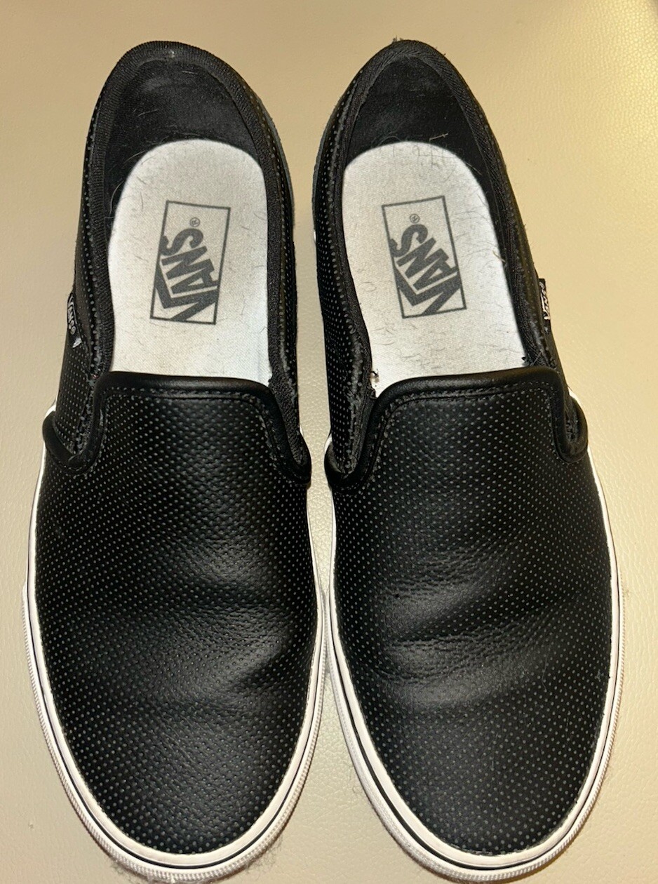 Vans Black Leather Perforated Slip On Loafers Womens Size 9-image
