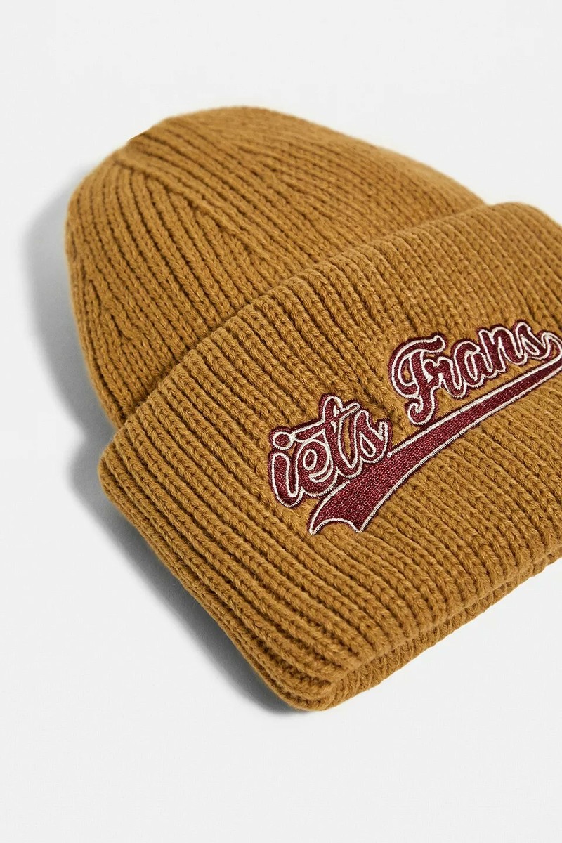 Urban Outfitters iets Frans Logo Beige Brown Chunky Knit Beanie