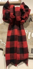 Red And Black Check Flannel Christmas Wreath Bow Approx 8 -9 Wide Wire Ribbon