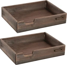 Brown Wood Stackable Office Document Trays, Desktop Letter Paper Tray, Set of 2