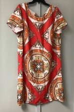 Danny  Nicole Woman's Size 14W Multicolored Orange Medallion Short Sleeve