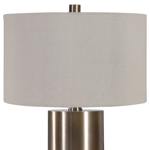 Modern Minimalist Brass Bronze Cylinder Table Lamp | Metal Beige Casual Large - Picture 5 of 8